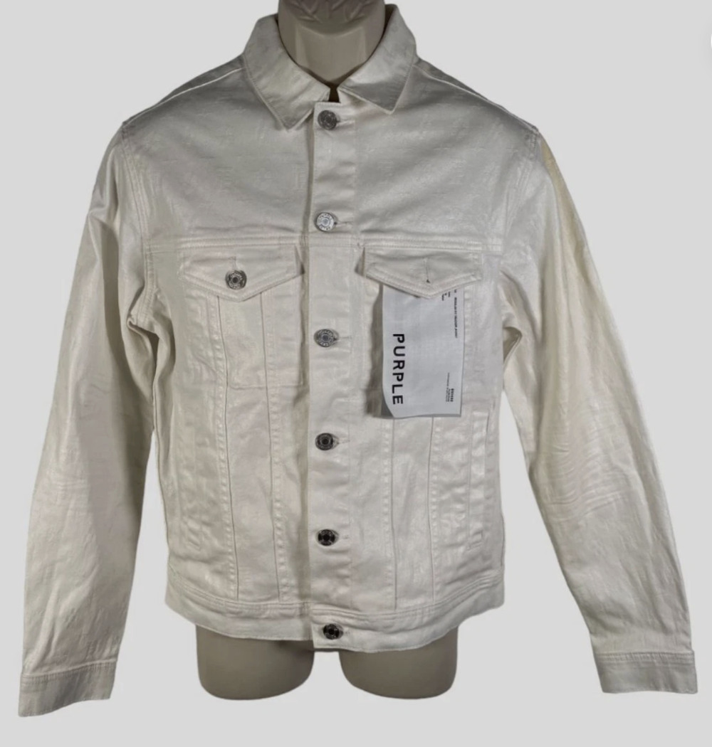 PURPLE BRAND P024 Style Monogram  Jacquard White Trucker Jacket BWT!